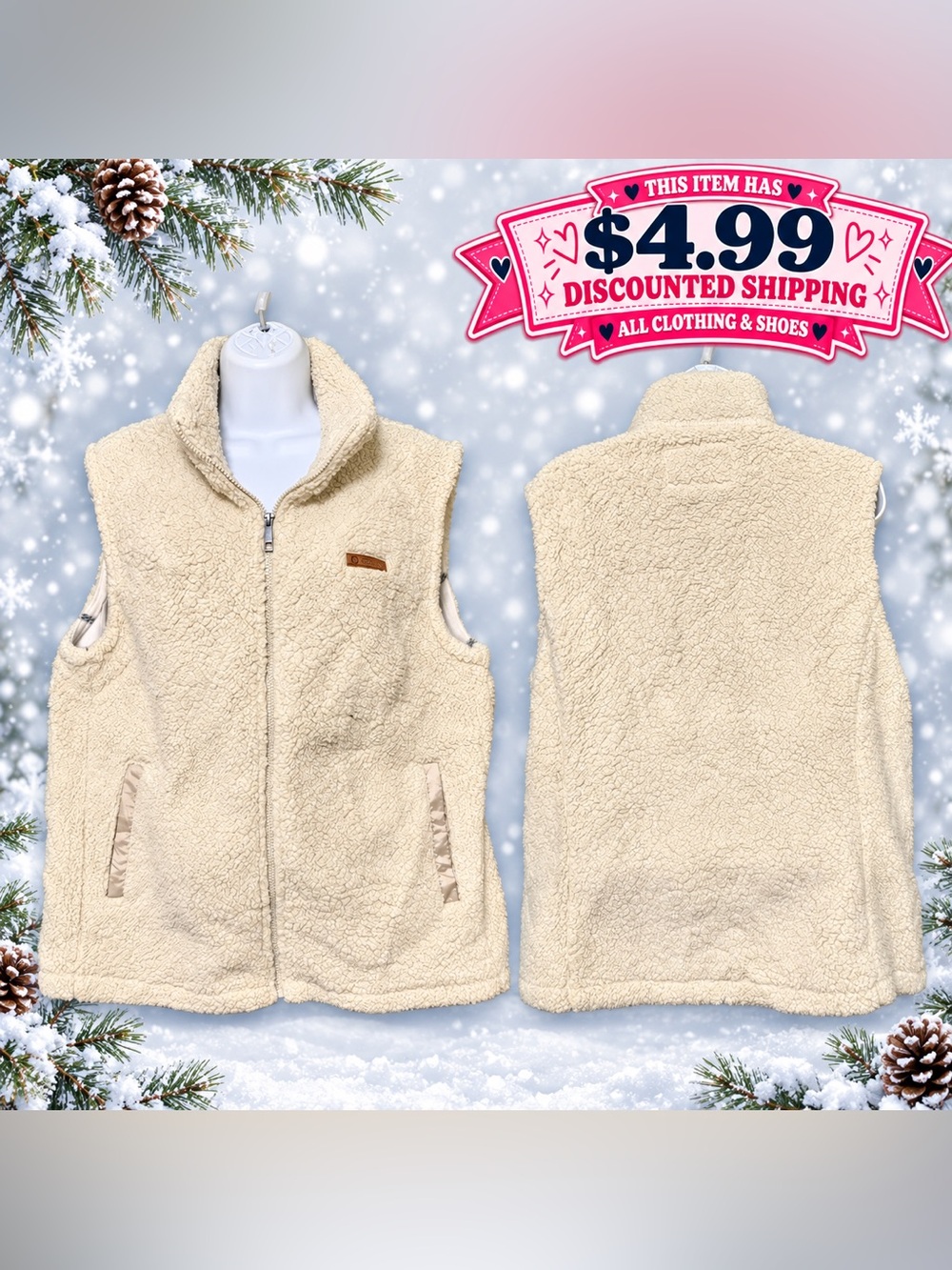 Sage Collective Cream Sherpa Fleece Vest – Women’s Medium